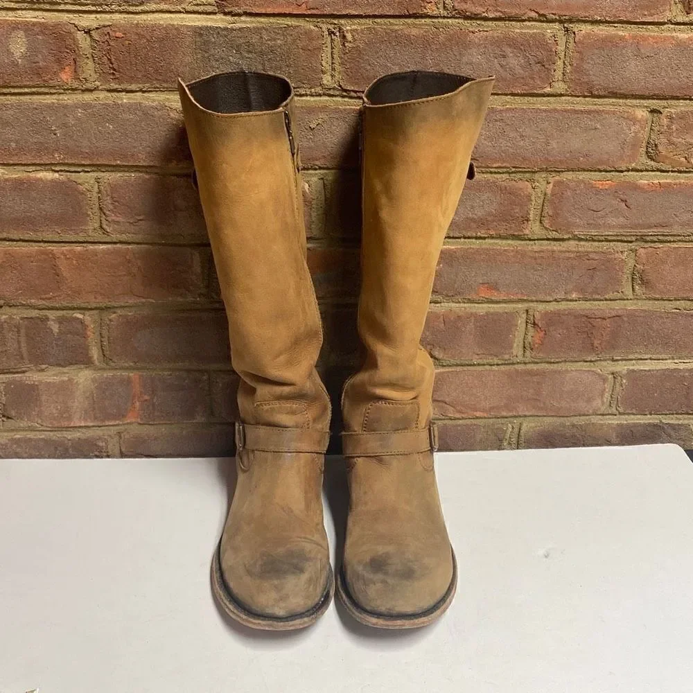 Liberty Black Tan Stone Washed Leather Riding Boot Sz 9.5